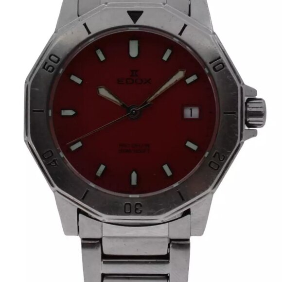 Edox Men's 40mm Pro-Delfin Rare Red Dial Stainless Steel Watch Reference 70071! - Picture 1 of 9